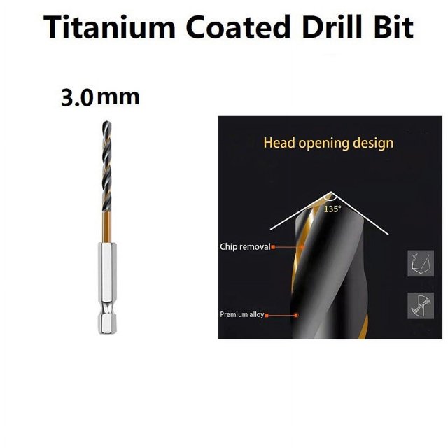 1 Pcs HSS High Speed Steel Titanium Coated Drill Bit Set 1/4 Hex Shank 3.0mm