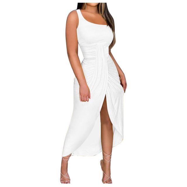 Robes de Cocktail d'Été Grande Taille BLVB pour Femmes, Robe Longue Froncée à Épaules Dénudées, Fendue, pour Fête, Boîte de Nuit, Plage