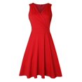 thumbnail image 1 of Femmes Plissée Taille Haute V Cou Enveloppé Robe d'Été de Couleur Unie Sans Manches, 1 of 7