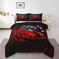 thumbnail image 1 of Erosebridal Cool Speed Racing Car Bedding Toddler Comforter Set, Neon Gradient Honeycomb Down Comforter, Black Red, Reversible 2pcs, 1 of 7