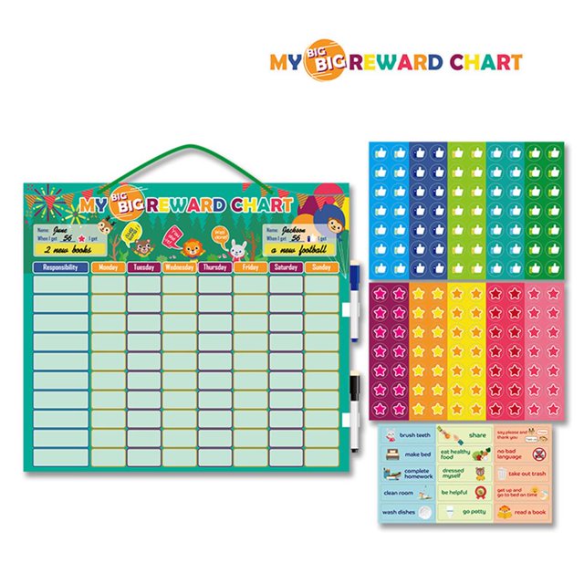 Youkk Tableau de Corvée Magnétique de Récompense pour Enfants Calendrier Grand Magnétique avec Marqueurs, Étoiles et Comportements