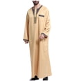 thumbnail image 3 of Men's Muslim Robe Retro Islamic Arab Kaftans for Men Eid Muslim Thobe Dubai Ramadan Daily Clothes, Muslim Shirt Robe with Pockets, 3 of 4