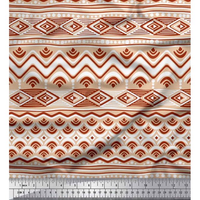 Soimoi Silk Fabric Aztec Geometric Print Fabric by Yard 42 Inch Wide