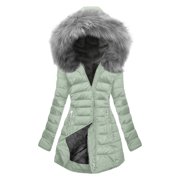 UPPADA Women's Winter Fleece Lined Coat Waterproof Puffer Jacket with Faux Fur Hood Warm Parka Jackets Puffer Quilted Thicken Hooded Outerwear with Pockets,Winter Savings Mint Green,XXXXL