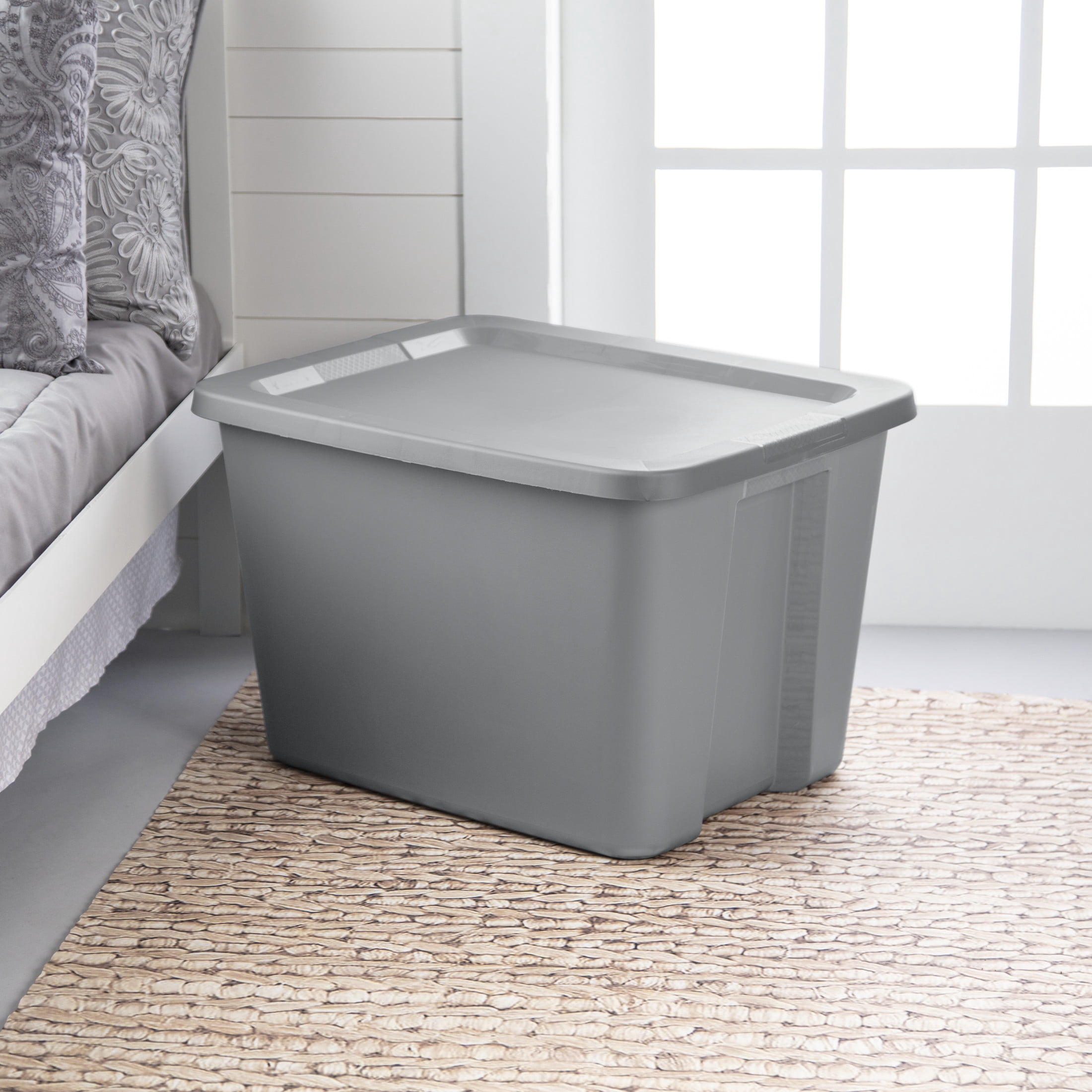 Sterilite 68 Liter, Tote  Plastic Storage Bin, Snap-on Lid with Sure-Grip Handles, Stackable, Gray - 8PK