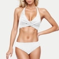 thumbnail image 2 of Jinhomg Womens High Waisted Bikini Set 2025 Trendy Twist Front Backless Halter Swimsuit Tops with Bottom 2 Piece Basic Solid Swimsuits Prime Day 2025 White S, 2 of 6
