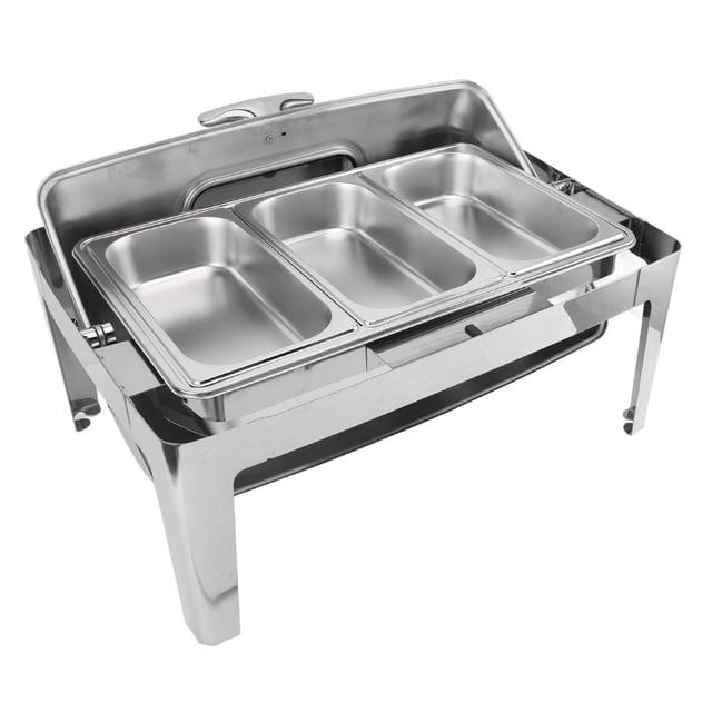 Stainless Steel Buffet Chafer, 9L Food Warmer with Transparent Glass Lid, Easy to Clean, Rectangular Chafers and Buffet Warmer, 9L Capacity for Hotels,