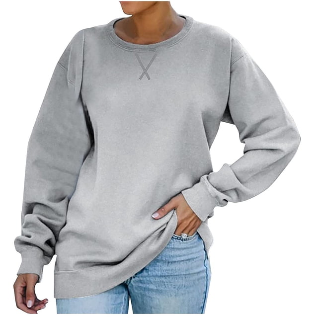 T-shirt Ample pour Femmes à Manches Longues, Blouse à Col Rond, Hauts Décontractés, Chandail en Molleton