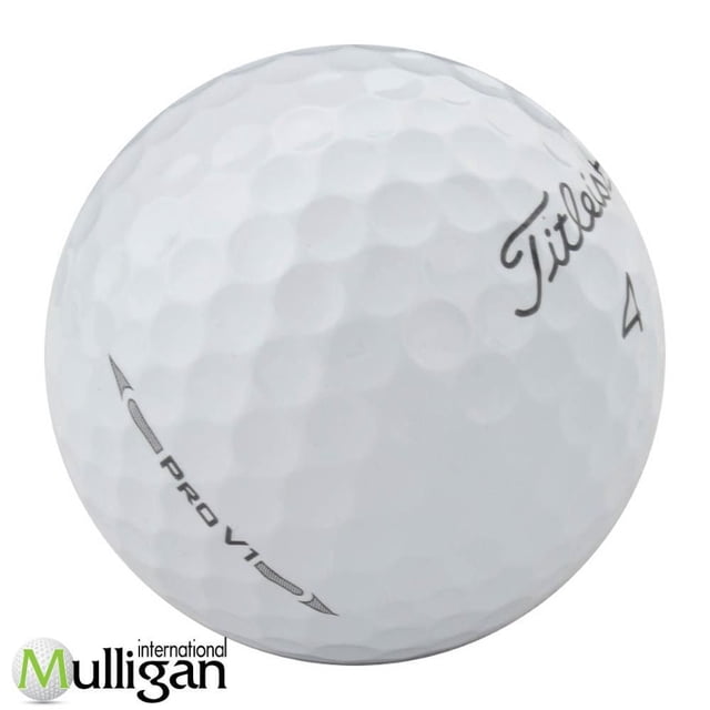 Titleist Pro V1/x Balles de Golf Recyclées Montrant un Gros Plan d'Une Seule Balle de Golf Blanche avec texture Bosselée et Marquages Noirs « Titleist » et « Pro V1 », Conçues pour l'Entraînement de Golf et les Rondes d'Entraînement.