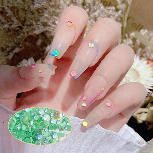 1440 Pieces Glass Crystal Set Flat Gift Back Excellent Gloss Nail Art Rhinestones DIY Handcraft Manicure Accessories Card Making Green