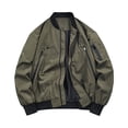 thumbnail image 3 of NaWent Men's Bomber Jacket Solid Color Long Sleeved Cardigan Stand Up Collar Workwear Jacket, 3 of 6