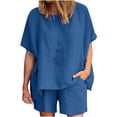 thumbnail image 1 of Yuyuzo Women 2 Piece Outfit Linen Set Short Sleeve Crewneck Pullover Oversize Top High Waist Short with Pockets, 1 of 7
