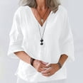 thumbnail image 2 of Timegard Womens Summer Tops V-Neck 3/4 Sleeve Button down Solid Color Lightweight Casual Loose Tops, 2 of 6