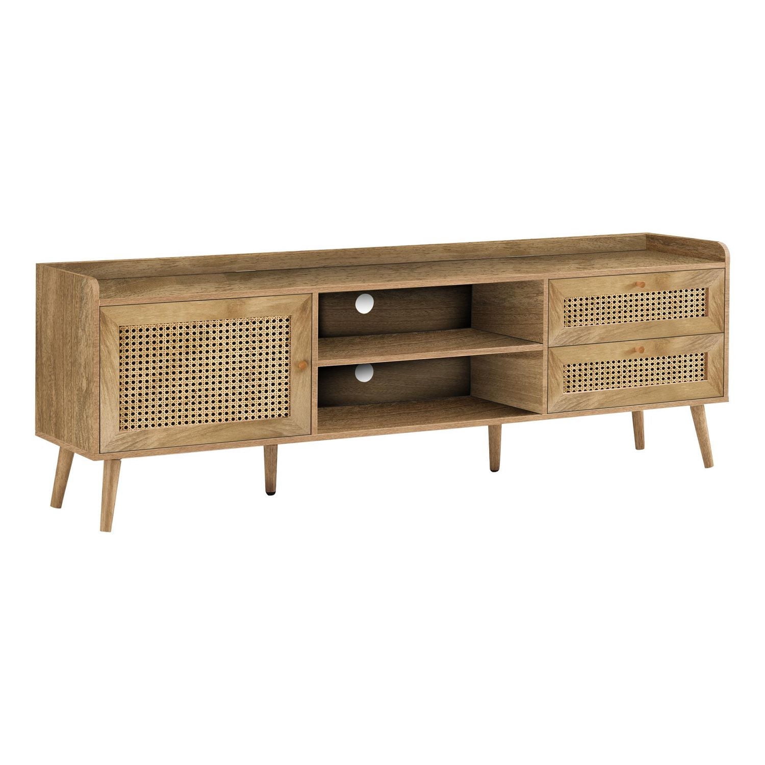 Monarch Specialties Meuble TV, 72 po, Console, Centre de Divertissement, Cabinet de Rangement, Salon, Chambre, Stratifié Noyer, Pieds en Bois, Transitionnel