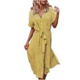 thumbnail image 2 of FcBaudy Robe à Manches Courtes à Col Rabattu Longueur Genou, Robes d'Été pour Femmes, Robes pour Femmes Robe d'Été Bohème à Imprimé à Manches Courtes avec Boutons et Bandage Longueur Genou Robe Femme, 2 of 8