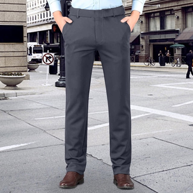 Pisexur Pantalon Habillé pour Homme Pantalon Chino Extensible Performance Ultime avec Taille Extensible, Pantalon pour Homme Résistant aux Plis Gris Foncé,40