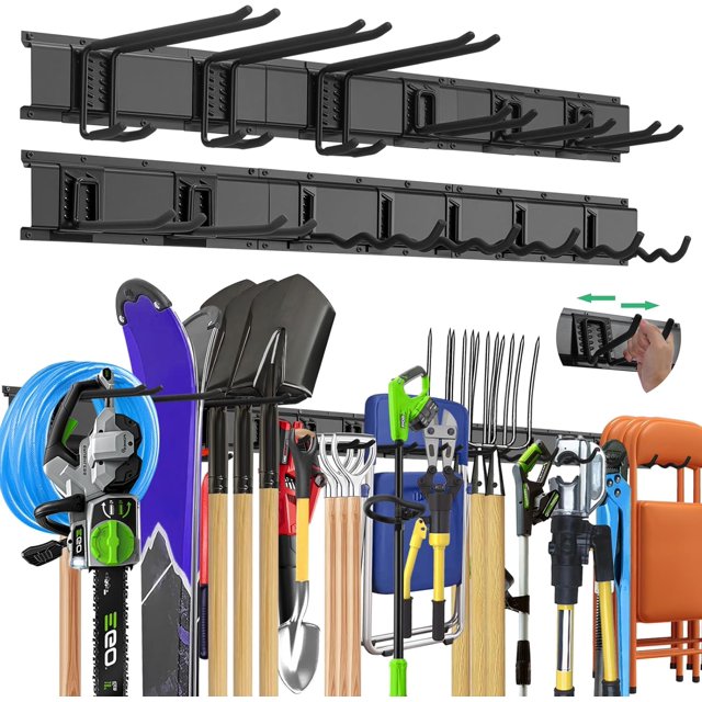 All-Metal Garage Tool Organizer Wall Mount lbs Capacity Heavy-Duty Tool Rack with Adjustable Hooks for Garage Shed and Yard Tools