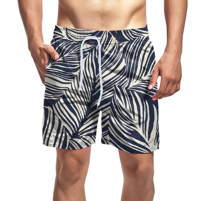 Ketyyh-chn99 Shorts Cargo pour Hommes Shorts de Course pour Hommes Garçons Shorts de Bain Vintage avec Doublure en Maille Maillots de Bain Shorts de Planche en Bleu Marine avec Motif de Feuille de Palmier Imprimé. Comprend une Taille Élastique avec Cordon de Serrage Ajustable, Tissu Léger à Séchage Rapide, protection Solaire UPF 50+ et Poches Zippées avec Trous de Drainage. Convient à la Natation, au Surf, à la Course, au gym Ou aux Tenues Décontractées.