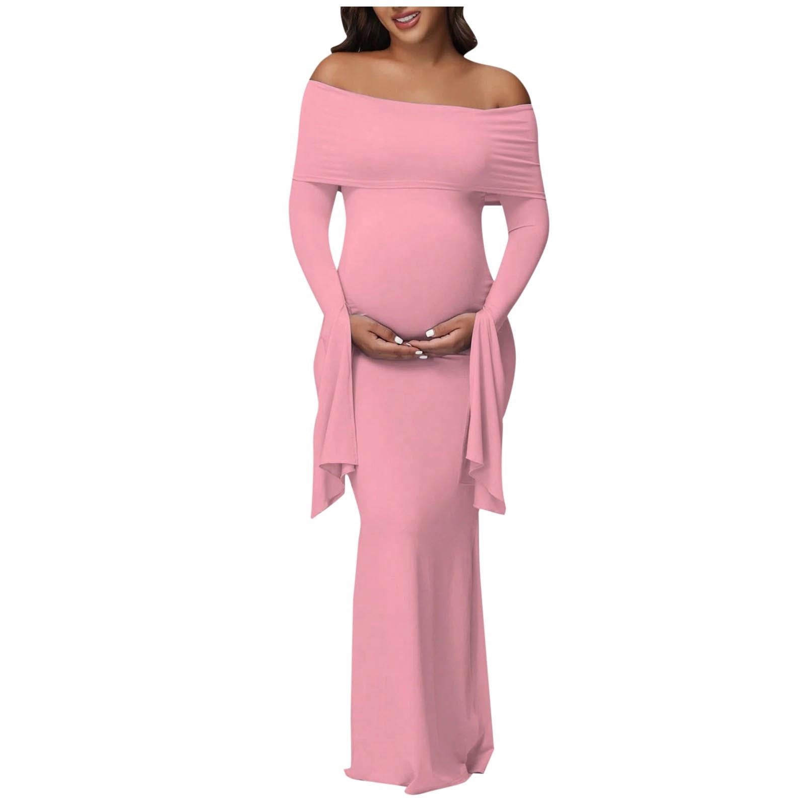Tauxra Solid Color Maternity Dress for Women One Shoulder Long Sleeve ...