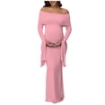 thumbnail image 1 of Tauxra Robe de Maternité Unie pour Femmes à une Épaule, Manches Longues, Froncée, Moulante, Robe de Soirée; Robe Formelle à Manches Évasées avec Fente, 1 of 8