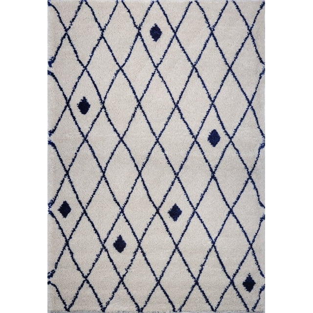 Ladole Rugs Trellis-Dots Pattern Soft Durable Innovatie Area Rug Carpet in Ivory-Navy Blue