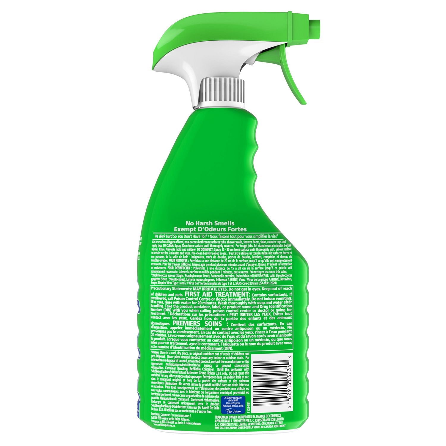 Scrubbing Bubbles Désinfectant Chasseur de saleté de salle de bain, Détruit les germes dans les baignoires, sur les murs de douche et bien plus, parfum Agrumes, 946 mL
