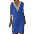 thumbnail image 1 of Cameland Robe d'Été Décontractée pour Femme à Col en V, Couleur Unie, à Manches Courtes, 1 of 5