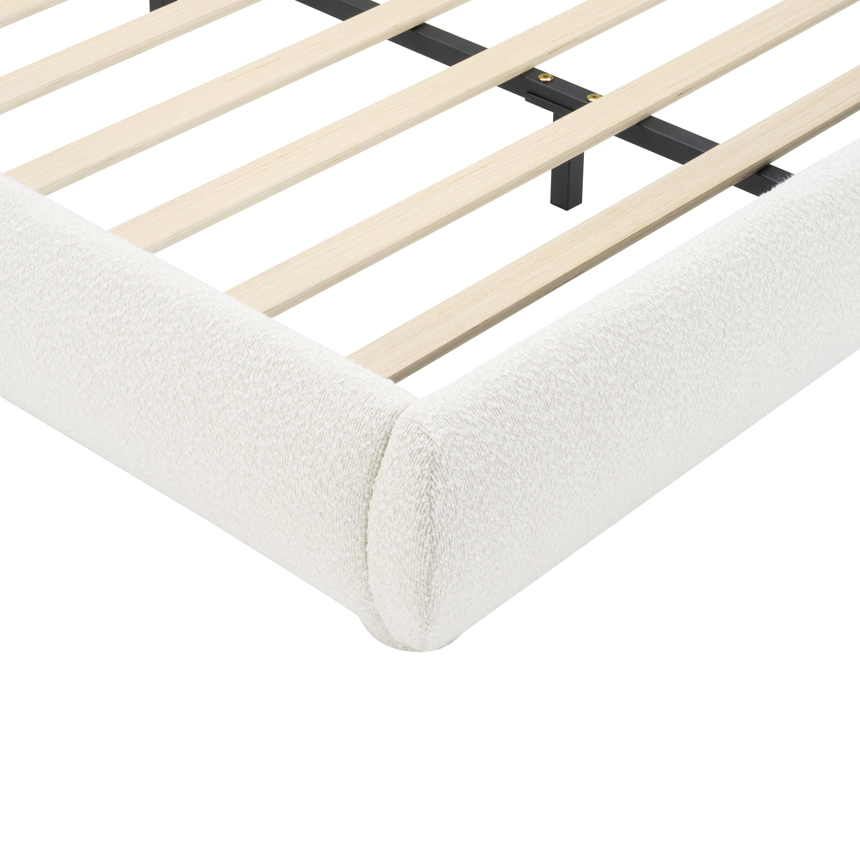Noble House Lit rembourré Style Queen Cream, tête de lit en tissu texturé courbé avec cadre solide, blanc crémeux