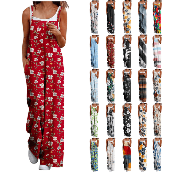 QATAINLAV One Piece Jumpsuits for Women 2025 Summer Beach Vacation Outfits Fashion Floral Print Overalls Loose Dressy Wide Leg Rompers with Pockets Yellow S Sales of The Week