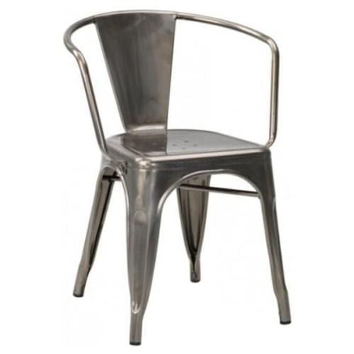Nicer Furniture Tolix Fauteuil de Salle à Manger en Métal Canon, une Chaise de Salle à Manger Empilable en Métal avec Dossier Courbé et Accoudoirs, Fini Métal Canon, Siège Perforé et Pattes Effilées, une Réplique de la Chaise Classique Xavier Pauchard Tolix Idéale pour la Cuisine et l'Assise de Salle à Manger.