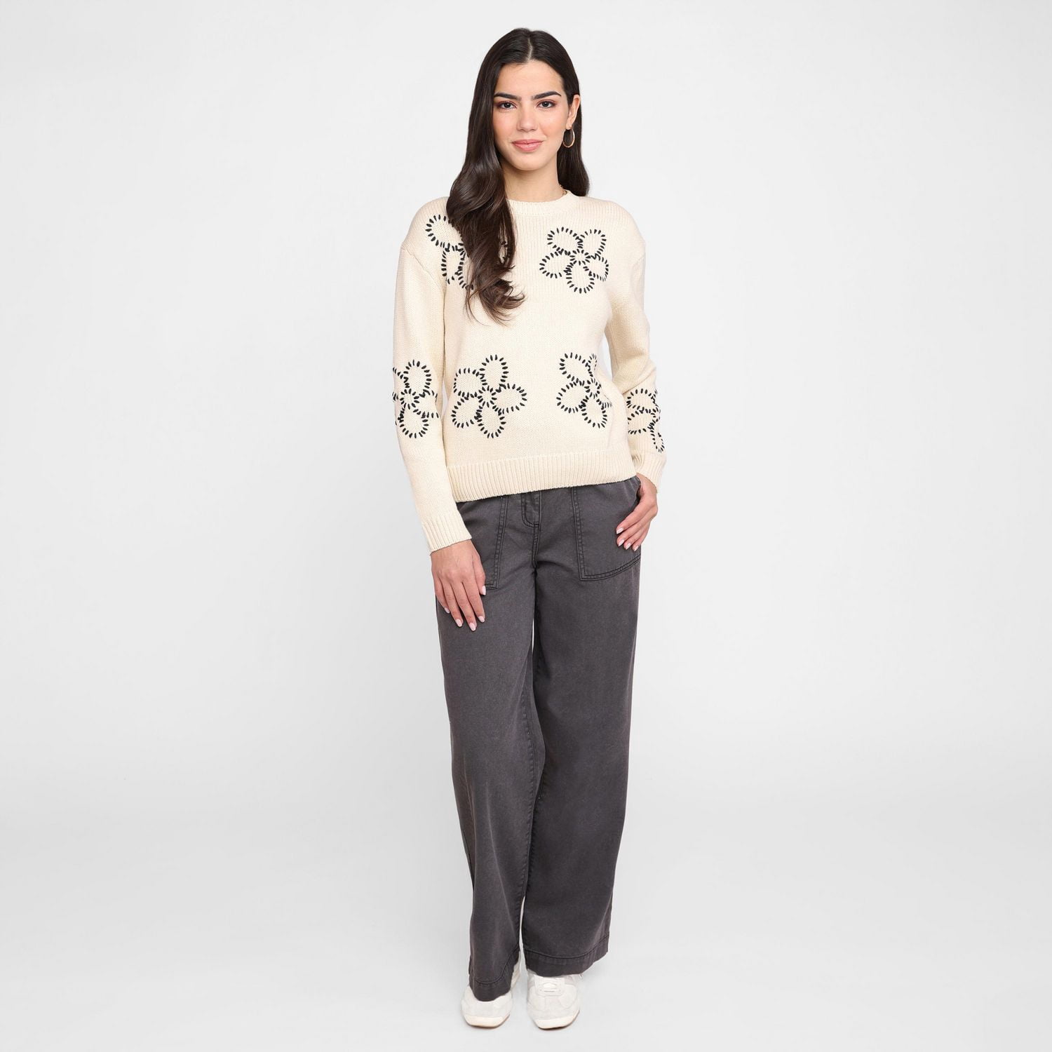 Devoted Pull à col rond brodé pour femme, tailles TP TG