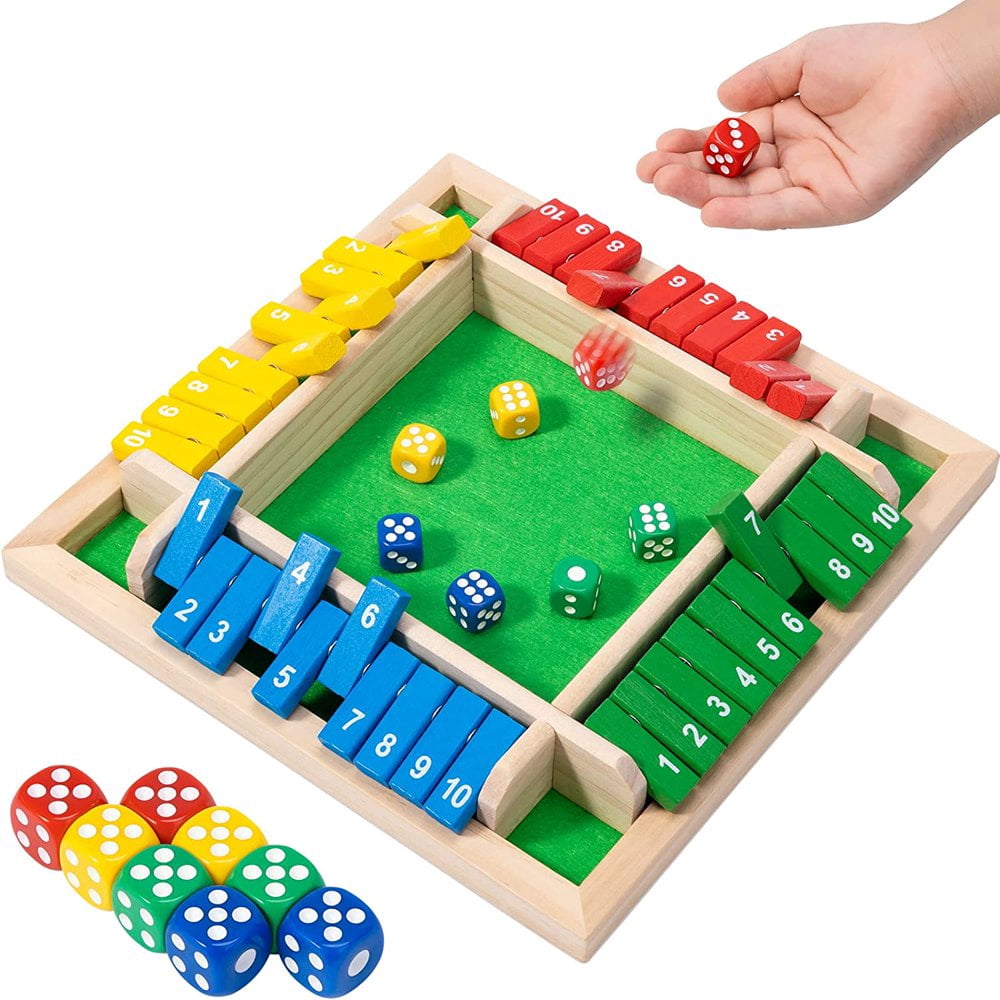 EASTIN Shut The Box Games for Family Large Wooden Dice Games 1-4 Players Board Game with 10 Dices Math Games for Kids & Adults Smart Game for Learning Tabletop Games  12 Inches