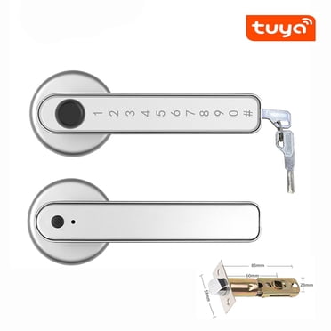 Serrure de Porte Intelligente Sans Clé, Serrure de Porte à Clavier avec Poignée, Serrure de Porte à Empreinte Digitale avec Contrôle Wi‐Fi via l'App Tuya