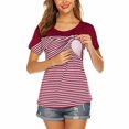 thumbnail image 4 of Vêtements de Grossesse Offres de l'Action de Grâce Liquidation Été Vêtements de Maternité pour Femmes Col Rond Manches Courtes Volants Pli Hauts de Grossesse, 4 of 5