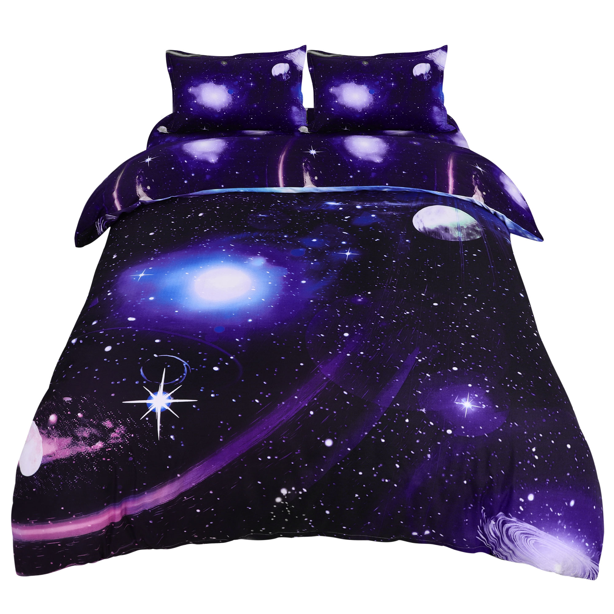 Unique Bargains Star Colored Sky Moon Night Duvet Cover Fuchsia Starry Pattern 4pcs