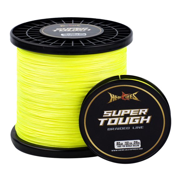 HERCULES Ligne de Pêche Tressée Super Résistante 4 Brins / 8 Brins, 4lb - 160lb Lignes Tressées, 150/30/500/1000 Yards pour Eau Salée 80 Livres test Haute Visibilité Jaune 80LB (300 Yards) - 8 Brins