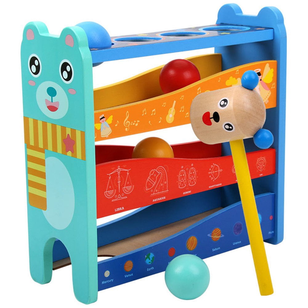 Jouet Piste à Frapper et à Rouler avec Marteau en Bois, Design de Dessin Animé pour Bébé