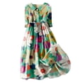 thumbnail image 1 of Pisexur Robes d'Été pour Femmes Mode Bohème à Imprimé Floral Robe Maxi Tunique Décontractée Taille Élastique Robe Soleil Col Rabattu Boutonnée Longue Robe Manches 3/4 Col en V Fluide Coton Lin Robe de Plage, 1 of 8