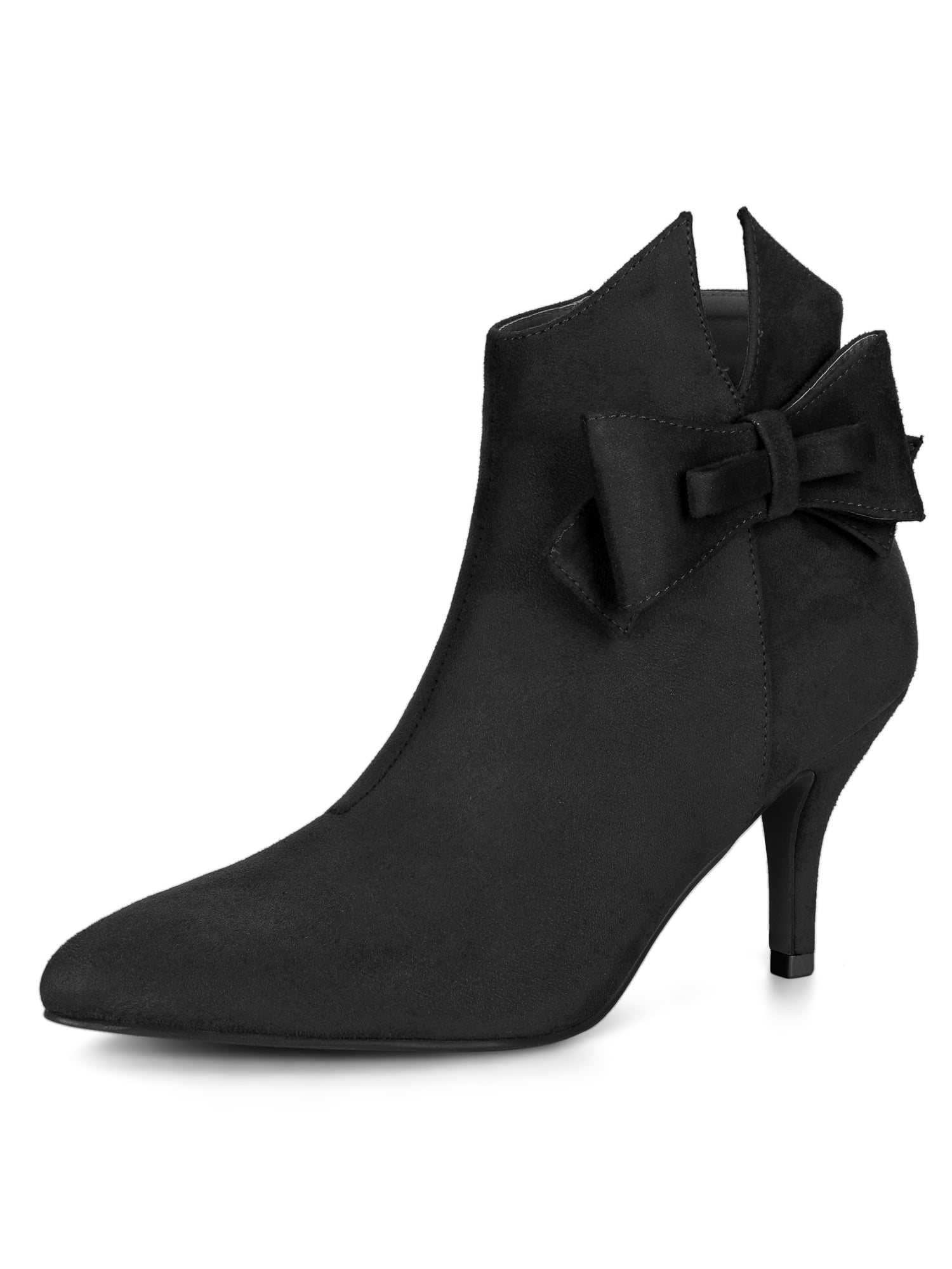 Unique Bargains Women's Flower Point Toe Size Zipper Stiletto Heel Ankle Boots