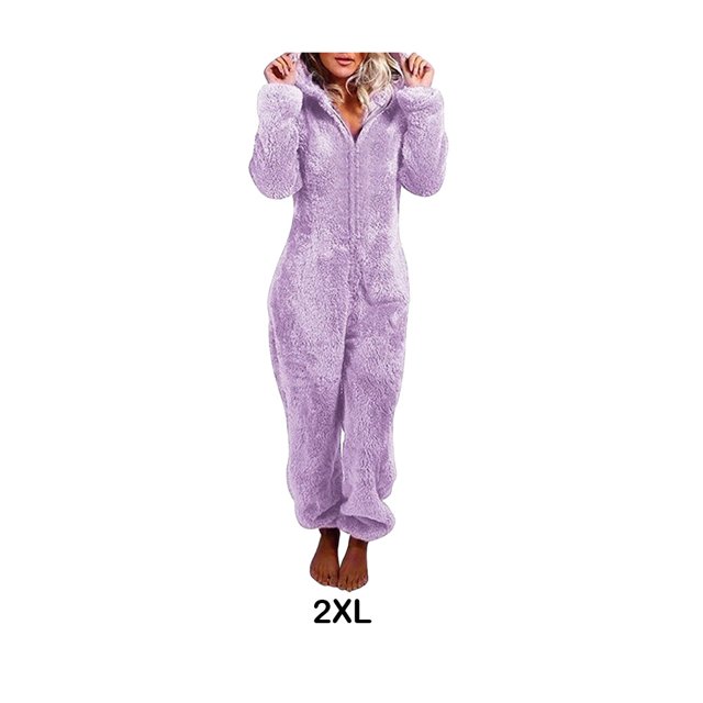 mmirethe Warm Solid Color Jumpsuit Cute And Machine Washable Breathable Polyester Soft Cozy Versatile Comfort purple XXL