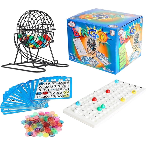 Ensemble de Jeu de Bingo Classique, Cage en Métal avec Cartes Réutilisables et Jetons Marqueurs