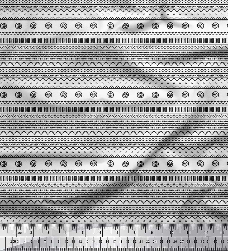 Soimoi Black polyester Crepe Fabric African Tribal Decor Fabric Printed Yard 42 Inch Wide