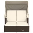 thumbnail image 2 of vidaXL Double Sun Lounger with Canopy and Cushions Brown Poly Rattan, 2 of 5