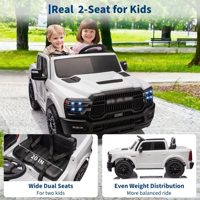 AKDSteel 24v Ride On Truck For Big Kids, 2 Seater Kids Ride On Truck Car With Remote Control, Led Lights, Bluetooth, Spacious Truck Bed, 3 Speed Options, And Suspension System