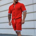 thumbnail image 2 of Mikilon Tenues Tendance pour Hommes Ensemble Cardigan 2 Pcs Ensemble Tricoté Slim Manches Courtes Shorts Ensemble Haut Shorts Ensemble Deux Pièces Confort Funky Manches Courtes Col Rouge L, 2 of 6