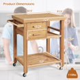 thumbnail image 3 of Giantex Bamboo Kitchen Island Cart Trolley, 3-Tier Rolling Kitchen Cart w/ 2 Drawers, Open Shelves, Towel Rack, Kitchen Serving Storage Cart for Kitchen, Dining Room, Living Room, Natural, 3 of 10