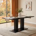 thumbnail image 2 of 71" Modern Dining Table For 6-8, White Marble Effect Rectangular Kitchen Table With Dual Pedestal Base,  Thick Tabletop Kitchen Table For Apartment & Home,,Black, 2 of 13