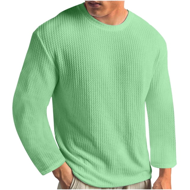 RXIRUCGD Men's Summer Solid Round Neck Short Sleeved Knitted T-shirt, Green, Size: S