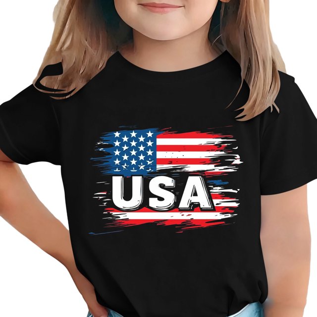 T-Shirt pour Enfants, Imprimé de la Fête de l'Indépendance à Manches Courtes et Col Rond, Haut Décontracté et Polyvalent pour Garçons et Filles de 3 à 15 Ans