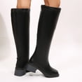 thumbnail image 4 of Rokment Womens Knee High Boots Fall Winter Trendy Leather Square Toe Chunky Mid Heel Motorcycle Riding Dress Tall Boots with Back Zipper, 4 of 7